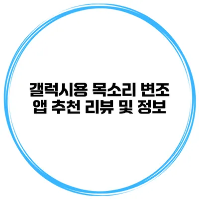 갤럭시용 목소리 변조 앱 추천 리뷰 및 정보