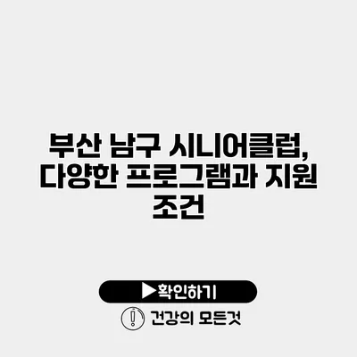 부산 남구 시니어클럽, 다양한 프로그램과 지원 조건